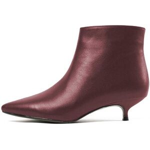 Fashion Pointed Toe Matte Leather Zip Up Comfort Low Kitten Heel Ankle Boots